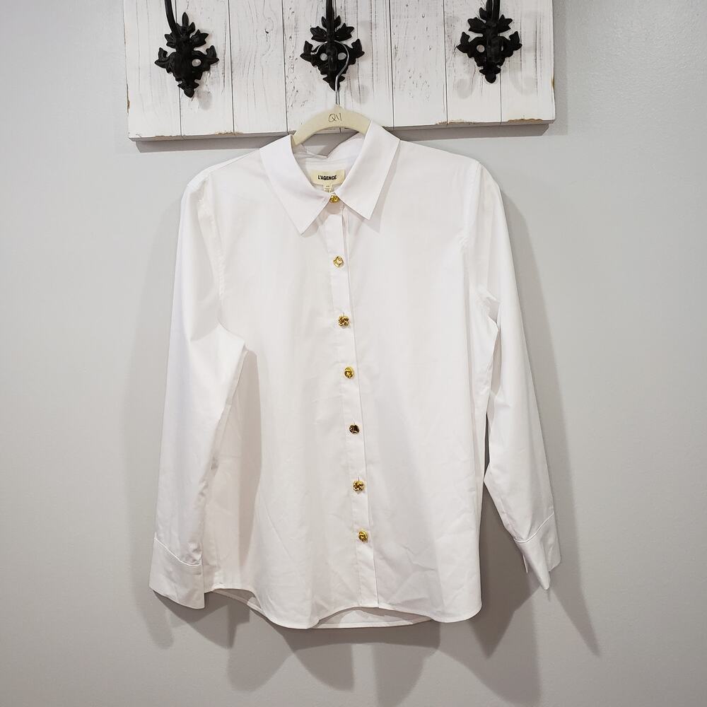 L’Agence White Designer Blouse Gold Statement Buttons NWT Medium